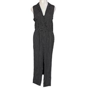 Popsugar Large Jumpsuit Polka Dot Sleeveless V-Neck Pocket Collar Elastic Waist